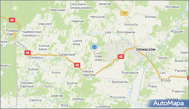 mapa Mała Wieś, Mała Wieś gmina Głowaczów na mapie Targeo